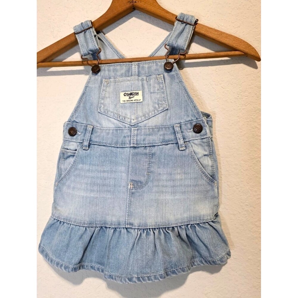 VTG Oshkosh B'gosh Overalls Dress Ruffled Vestbak Light Wash Size 18M
